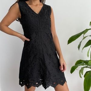 Theory Black Sleeveless Eyelet Lace Mini Dress